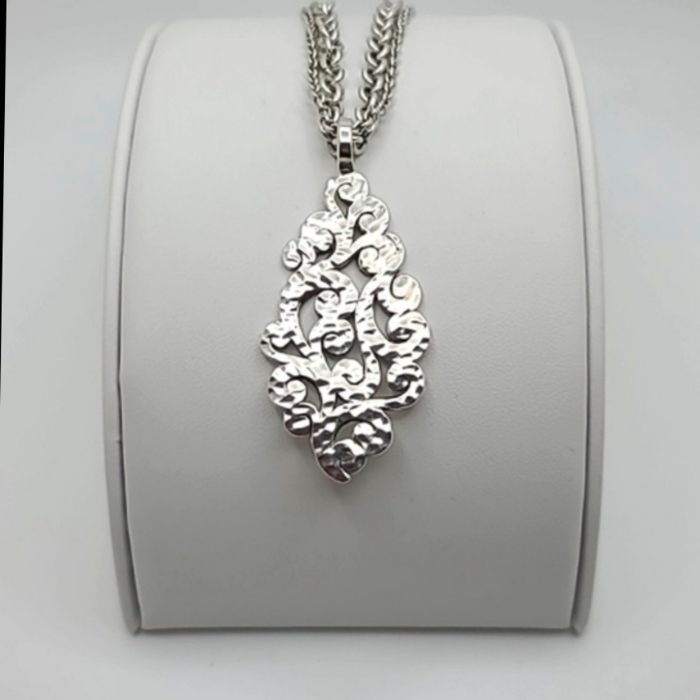 RARE LOIS HILL .925 Double Chain & Hammered Pendant Necklace Vintage